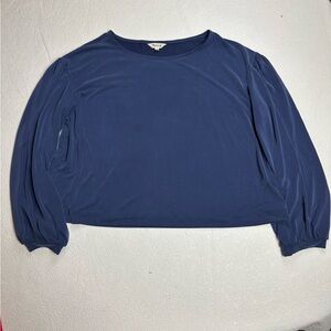 Madewell Navy Blue Drapey Long Sleeve Blouse with Puffed Sleeves - Medium